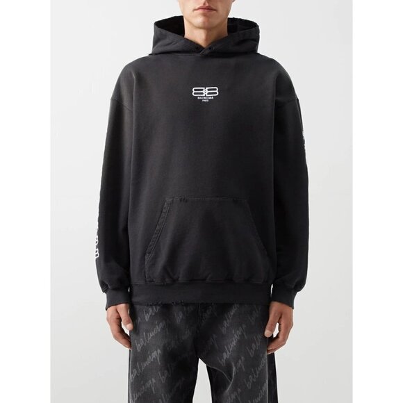 Balenciaga BB-Embroidered Oversized Hoodie in Black Large New Unisex Sweatshirt - Picture 16 of 16